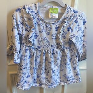 Blue and White Pumpkin Print Top